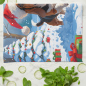 Basset Hound Kerst Feestelijke Sneeuwscène Theedoek (Gevouwen)