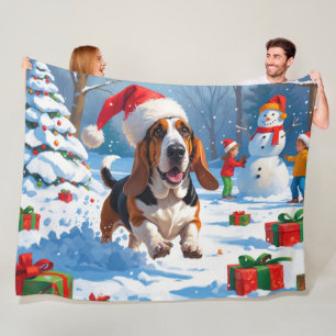 Basset Hound Kerst Sneeuwscène Fleece Deken