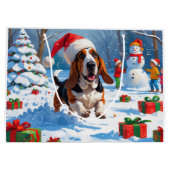 Basset Hound Kerst Sneeuwscène Groot Cadeauzakje (Achterkant)