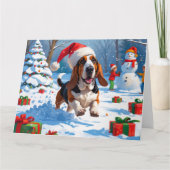Basset Hound Kerst Sneeuwscène Kaart (Voorkant)