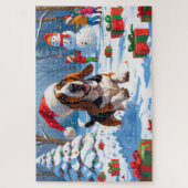 Basset Hound Kerst Sneeuwscène Legpuzzel (Verticaal)