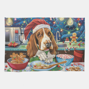 Basset Hound Kerstbakfeest: Festieve Kerstmis Theedoek