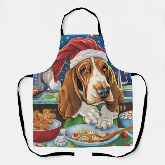 Basset Hound Kerstbakfeest: Festive Kerstmis Schort (Voorkant)