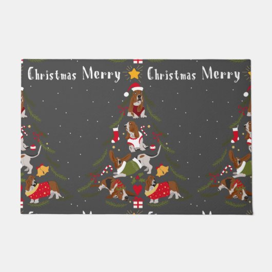 Basset Hound-kerstboom Hondenliefhebber Deurmat (Voorkant)