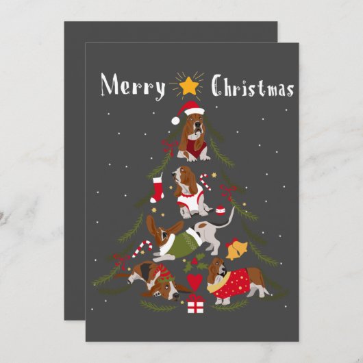 Basset Hound-kerstboom Hondenliefhebber Kaart (Voorkant / Achterkant)