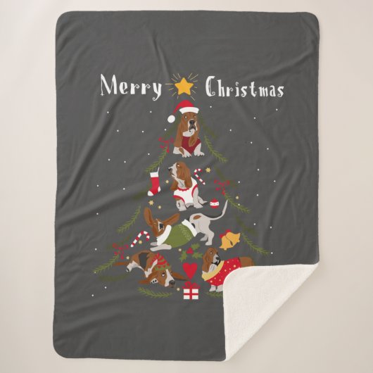 Basset Hound-kerstboom Hondenliefhebber Sherpa Deken (Voorkant)