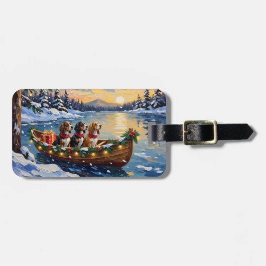 Basset Hound Kerstboot Vakantie Bagagelabel (Voorkant horizontaal)