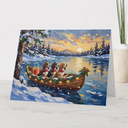 Basset Hound Kerstboot Vakantie Kaart (Voorkant)