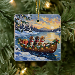 Basset Hound Kerstboot Vakantie Keramisch Ornament