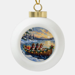 Basset Hound Kerstboot Vakantie Keramische Bal Ornament