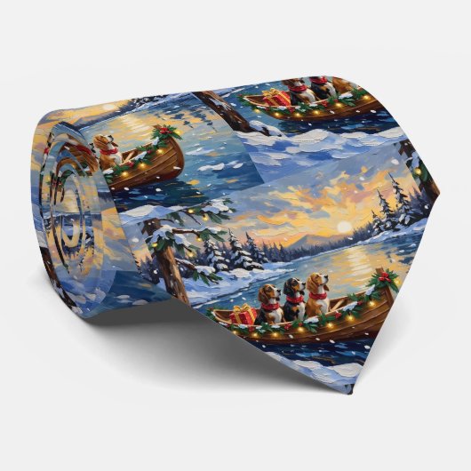 Basset Hound Kerstboot Vakantie Stropdas (Opgerold)