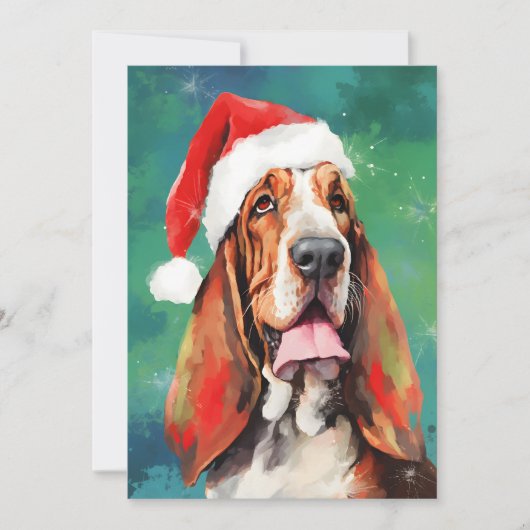 Basset Hound Kerstborstel schilderen kunstwerk Feestdagenkaart (Voorkant)