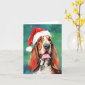 Basset Hound Kerstborstel schilderen kunstwerk Kaart (Gele Bloem)