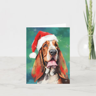 Basset Hound Kerstborstel schilderen kunstwerk Kaart