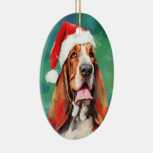 Basset Hound Kerstborstel schilderen kunstwerk Keramisch Ornament (Rechts)