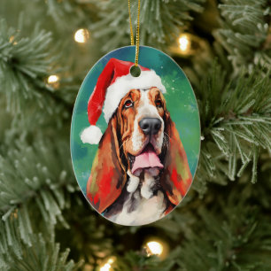 Basset Hound Kerstborstel schilderen kunstwerk Keramisch Ornament