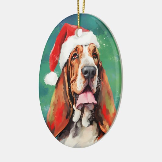 Basset Hound Kerstborstel schilderen kunstwerk Keramisch Ornament (Links)