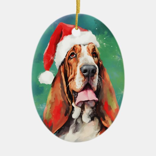 Basset Hound Kerstborstel schilderen kunstwerk Keramisch Ornament (Voorkant)
