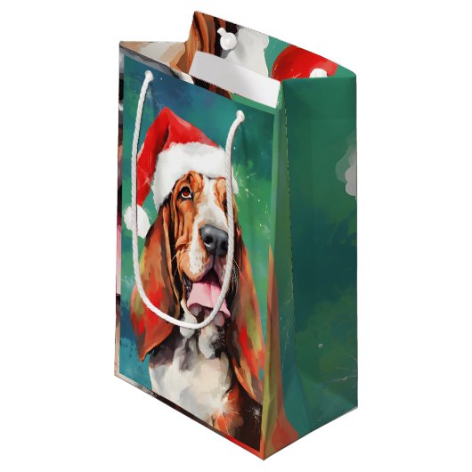 Basset Hound Kerstborstel schilderen kunstwerk Klein Cadeauzakje (Voorkant Gekanteld)