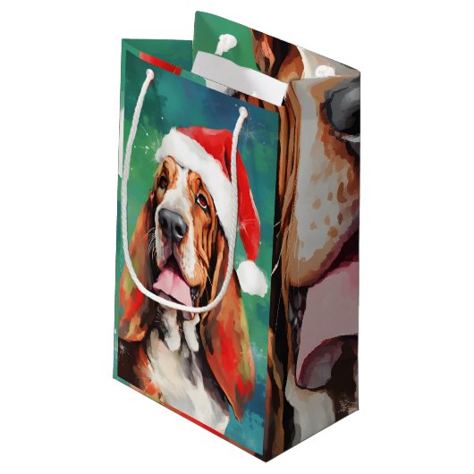 Basset Hound Kerstborstel schilderen kunstwerk Klein Cadeauzakje (Achterkant Gekanteld)