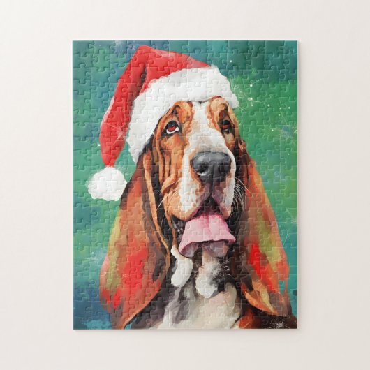 Basset Hound Kerstborstel schilderen kunstwerk Legpuzzel (Verticaal)