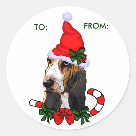 Basset Hound kerstcadeaus, VAN: Ronde Sticker (Voorkant)