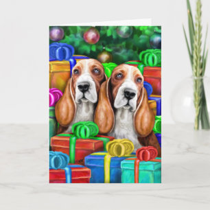 Basset Hound-kerstcadeautjes Feestdagen Kaart