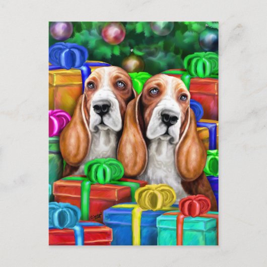 Basset Hound-kerstcadeautjes Feestdagenkaart (Voorkant)