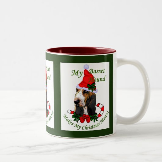 Basset Hound-kerstcadeautjes Tweekleurige Koffiemok (Rechts)