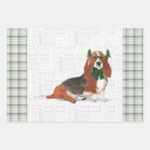 Basset Hound Kersthond en Green Holiday Pset Inpakpapier Vel (Voorkant)