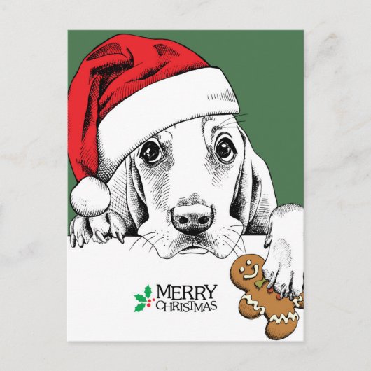 Basset Hound Kerstkoekje Briefkaart (Voorkant)