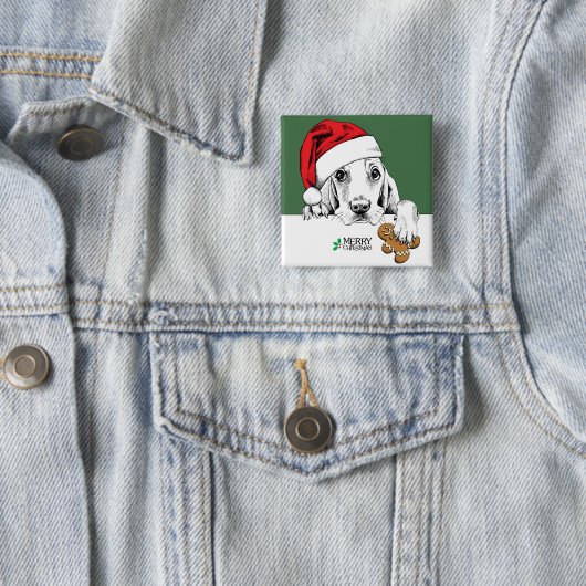 Basset Hound Kerstkoekje Vierkante Button 5,1 Cm (In situ)