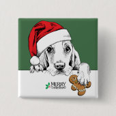 Basset Hound Kerstkoekje Vierkante Button 5,1 Cm (Voorkant)