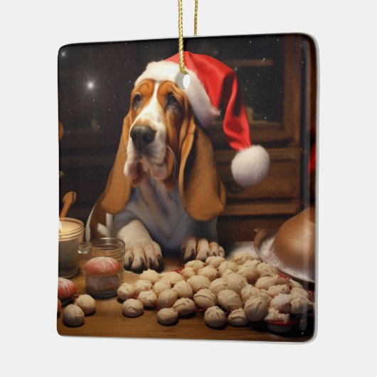 Basset Hound Kerstkoekjes Feestelijke vakantie Keramisch Ornament (Links)