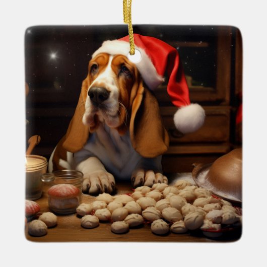 Basset Hound Kerstkoekjes Feestelijke vakantie Keramisch Ornament (Voorkant)