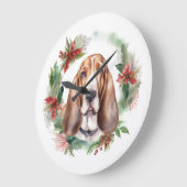 Basset Hound Kerstkrans Feestelijke Pup Grote Klok (Hoek)