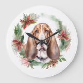Basset Hound Kerstkrans Feestelijke Pup Grote Klok (Voorkant)