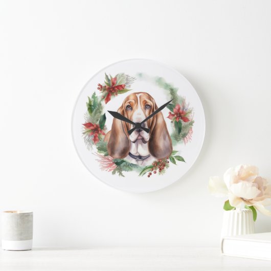 Basset Hound Kerstkrans Feestelijke Pup Grote Klok (Huis)