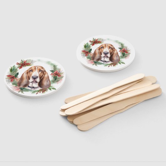 Basset Hound Kerstkrans Feestelijke Pup Handwaaier (Niet-gemonteerd)