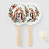 Basset Hound Kerstkrans Feestelijke Pup Handwaaier (Voorkant en achterkant)
