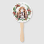 Basset Hound Kerstkrans Feestelijke Pup Handwaaier (Voorkant)