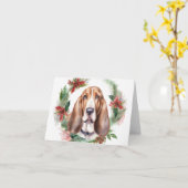 Basset Hound Kerstkrans Feestelijke Pup Kaart (Gele Bloem)