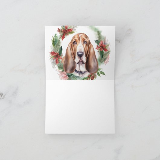 Basset Hound Kerstkrans Feestelijke Pup Kaart (Binnen)