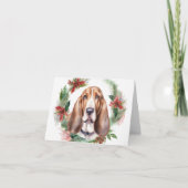 Basset Hound Kerstkrans Feestelijke Pup Kaart (Voorkant)