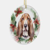 Basset Hound Kerstkrans Feestelijke Pup Keramisch Ornament (Rechts)