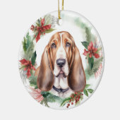 Basset Hound Kerstkrans Feestelijke Pup Keramisch Ornament (Links)