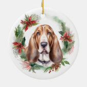 Basset Hound Kerstkrans Feestelijke Pup Keramisch Ornament (Achterkant)