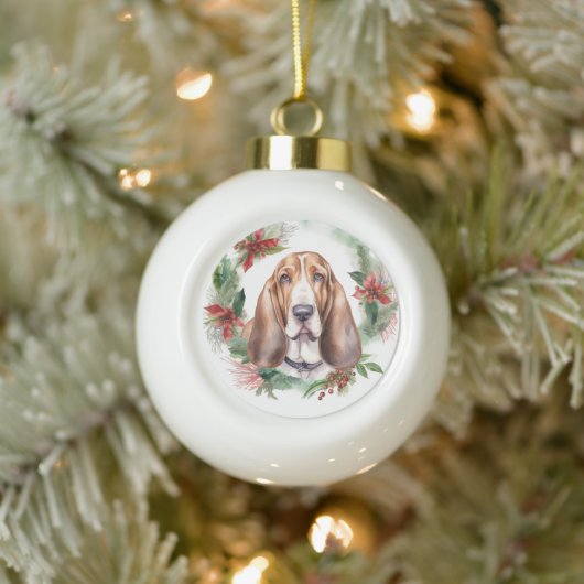 Basset Hound Kerstkrans Feestelijke Pup Keramische Bal Ornament (Boom)