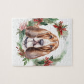 Basset Hound Kerstkrans Feestelijke Pup Legpuzzel (Horizontaal)