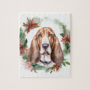 Basset Hound Kerstkrans Feestelijke Pup Legpuzzel